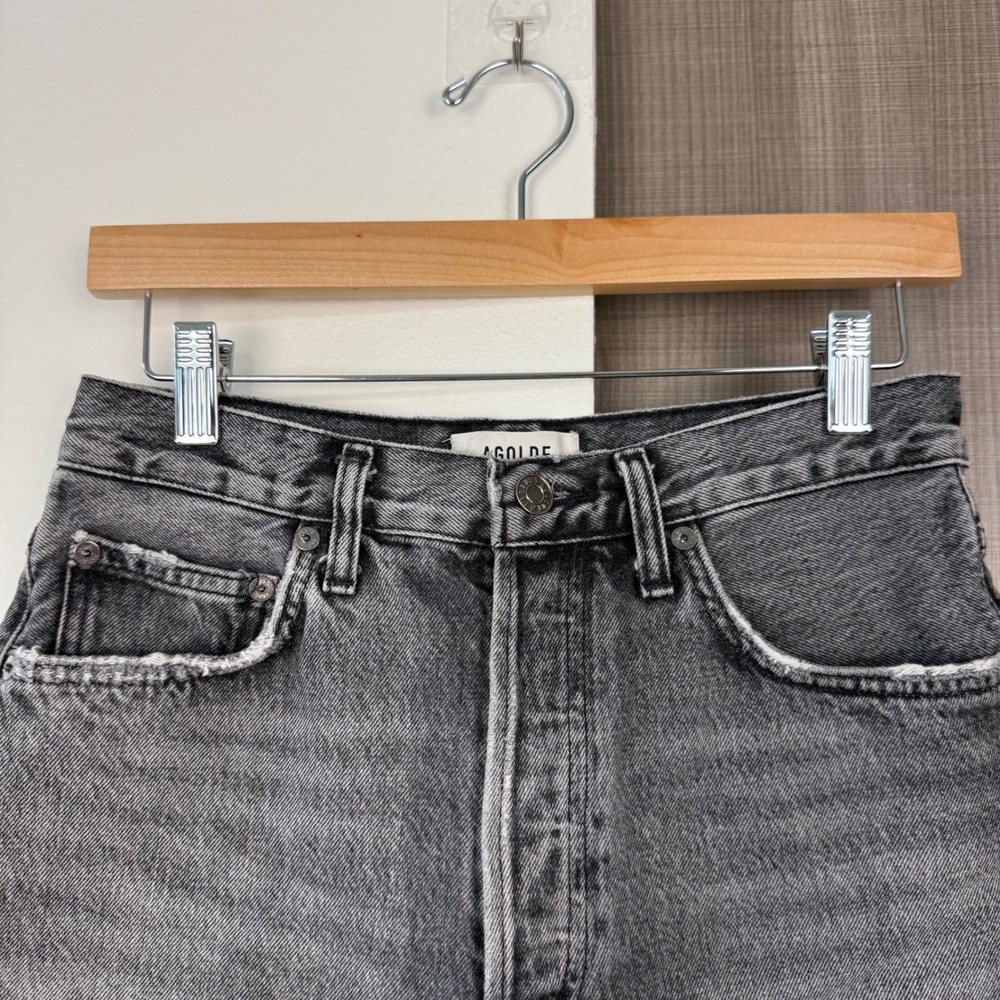 AGOLDE Dee Short in Moxy Denim Frayed Cut Off Grey High Waisted Cotton Size 27 - Picture 6 of 14